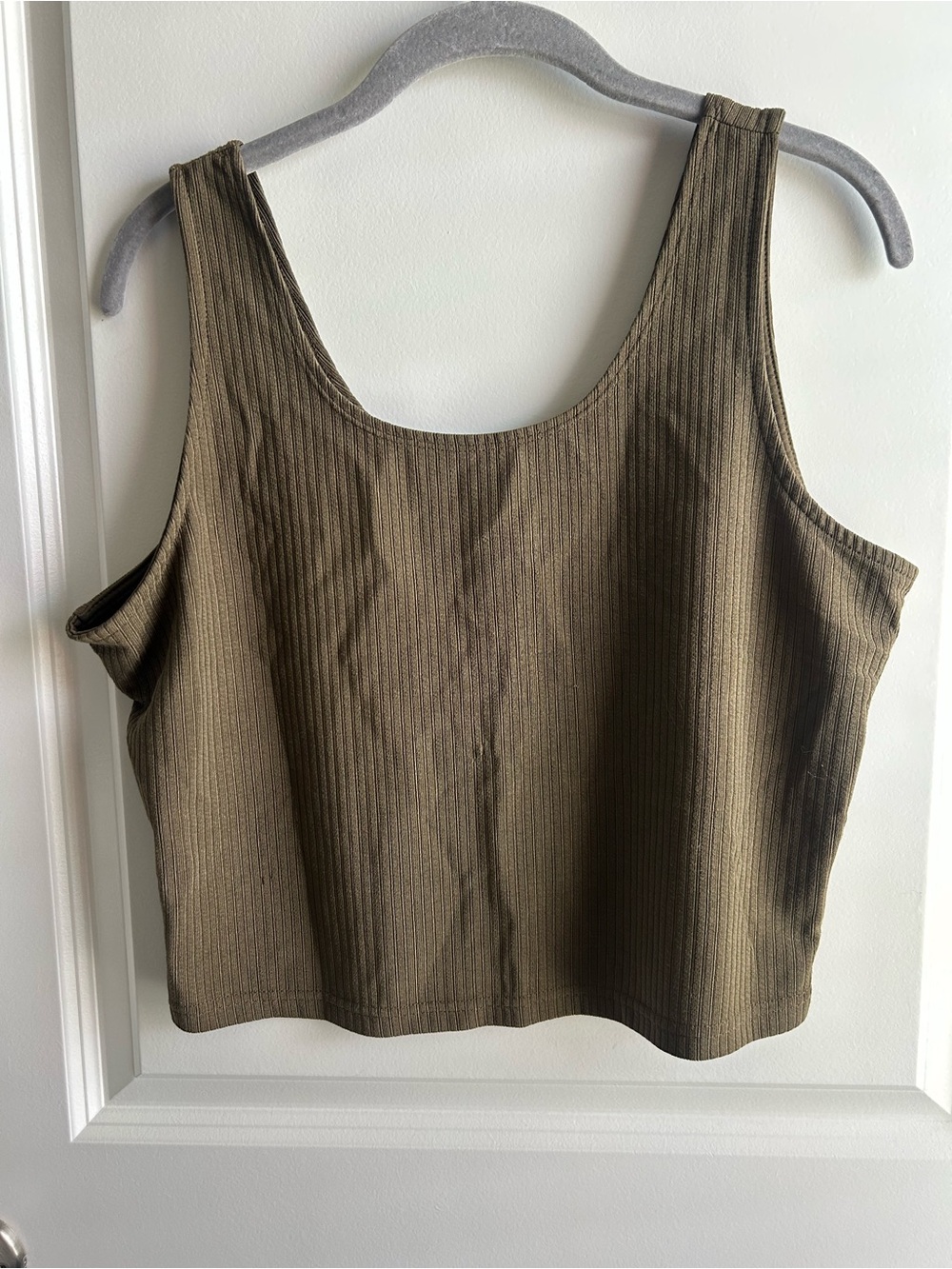 Trendy Queen Ribbed Scoop Neck Crop Tank in Olive